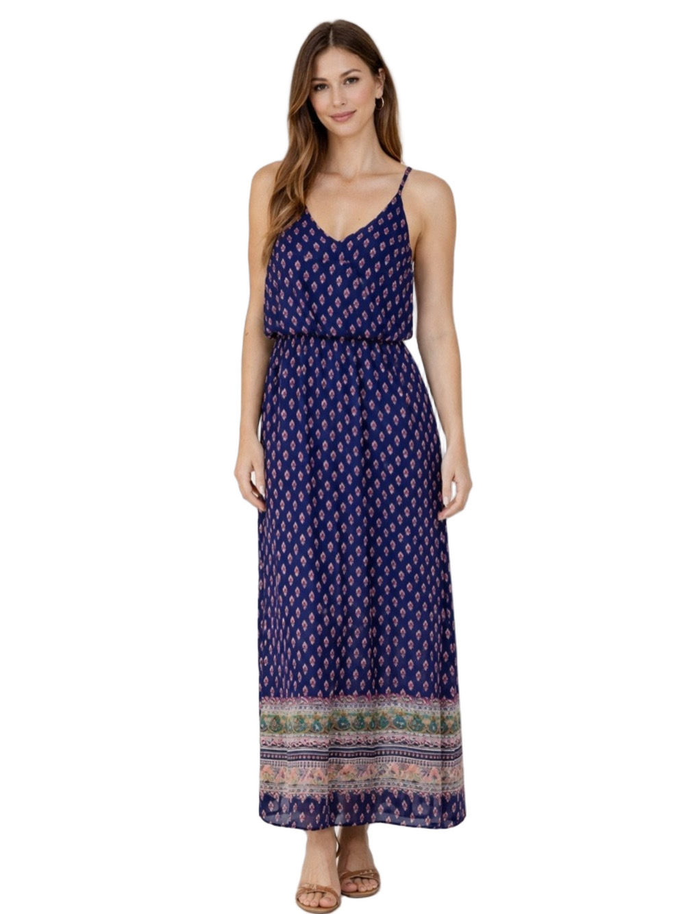 Sienna Sky Navy and Pink Geometric Maxi Dress